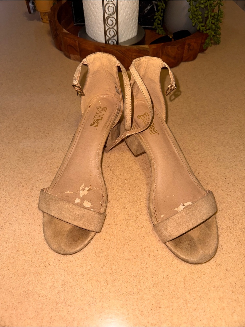 Beige Ankle-Strap Heel Sandals